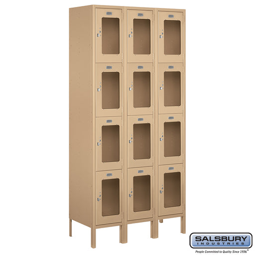 Salsbury 12" Wide Four Tier See-Through Metal Locker - 3 Wide - 6 Feet High - 15 Inches Deep - Tan - Unassembled - Sweatfully
