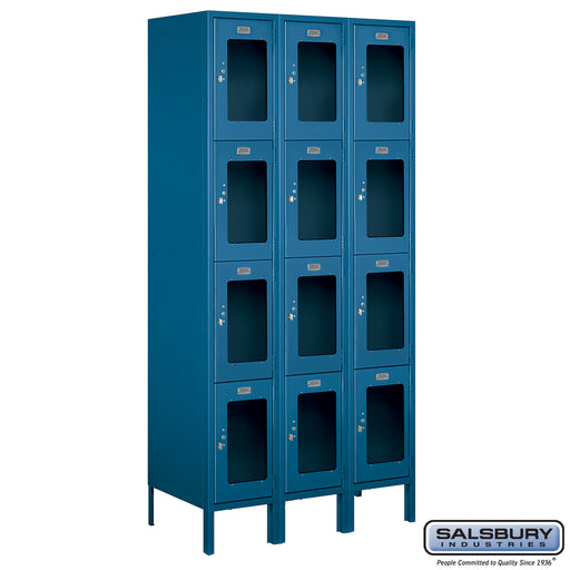 Salsbury 12" Wide Four Tier See-Through Metal Locker - 3 Wide - 6 Feet High - 18 Inches Deep - Blue - Assembled - Sweatfully