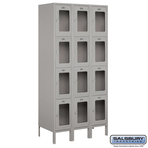 Salsbury 12" Wide Four Tier See-Through Metal Locker - 3 Wide - 6 Feet High - 18 Inches Deep - Gray - Unassembled - Sweatfully