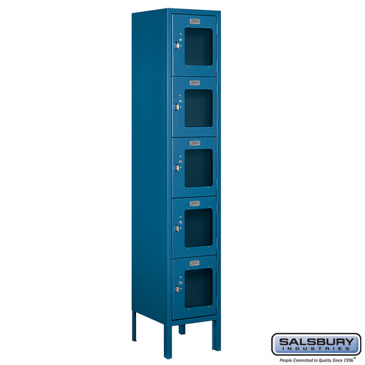 Salsbury 12" Wide Five Tier Box Style See-Through Metal Locker - 1 Wide - 5 Feet High - 12 Inches Deep - Blue - Assembled - Sweatfully