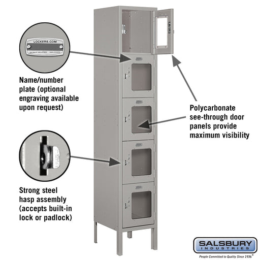 Salsbury 12" Wide Five Tier Box Style See-Through Metal Locker - 1 Wide - 5 Feet High - 12 Inches Deep - Gray - Unassembled - Sweatfully