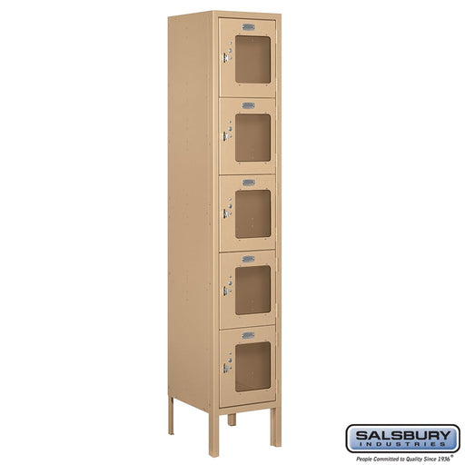 Salsbury 12" Wide Five Tier Box Style See-Through Metal Locker - 1 Wide - 5 Feet High - 12 Inches Deep - Tan - Assembled - Sweatfully