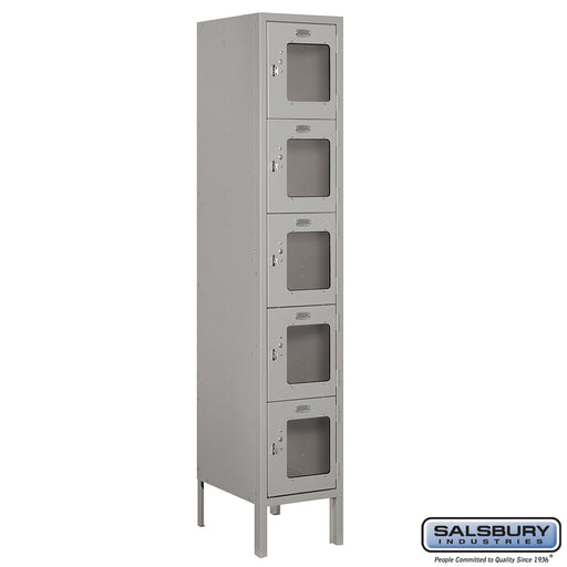 Salsbury 12" Wide Five Tier Box Style See-Through Metal Locker - 1 Wide - 5 Feet High - 15 Inches Deep - Gray - Unassembled - Sweatfully