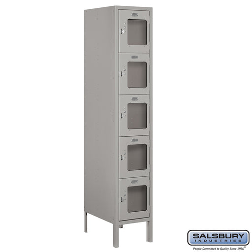 Salsbury 12" Wide Five Tier Box Style See-Through Metal Locker - 1 Wide - 5 Feet High - 18 Inches Deep - Gray - Assembled - Sweatfully