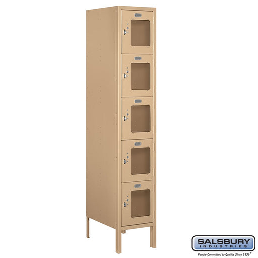 Salsbury 12" Wide Five Tier Box Style See-Through Metal Locker - 1 Wide - 5 Feet High - 18 Inches Deep - Tan - Assembled - Sweatfully