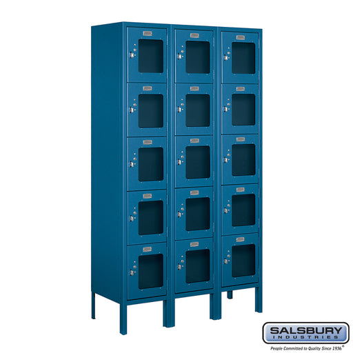 Salsbury 12" Wide Five Tier Box Style See-Through Metal Locker - 3 Wide - 5 Feet High - 12 Inches Deep - Blue - Assembled - Sweatfully