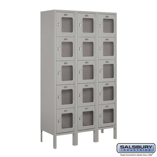 Salsbury 12" Wide Five Tier Box Style See-Through Metal Locker - 3 Wide - 5 Feet High - 12 Inches Deep - Gray - Assembled - Sweatfully