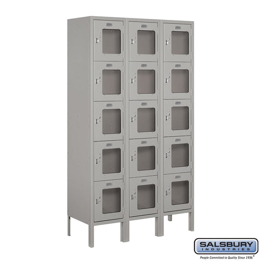 Salsbury 12" Wide Five Tier Box Style See-Through Metal Locker - 3 Wide - 5 Feet High - 12 Inches Deep - Gray - Unassembled - Sweatfully