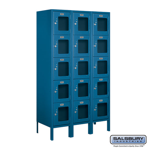 Salsbury 12" Wide Five Tier Box Style See-Through Metal Locker - 3 Wide - 5 Feet High - 15 Inches Deep - Blue - Unassembled - Sweatfully