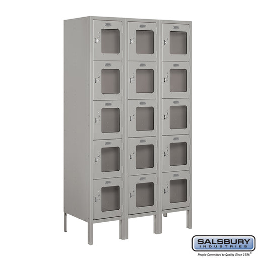 Salsbury 12" Wide Five Tier Box Style See-Through Metal Locker - 3 Wide - 5 Feet High - 15 Inches Deep - Gray - Unassembled - Sweatfully