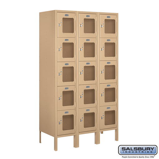 Salsbury 12" Wide Five Tier Box Style See-Through Metal Locker - 3 Wide - 5 Feet High - 15 Inches Deep - Tan - Unassembled - Sweatfully
