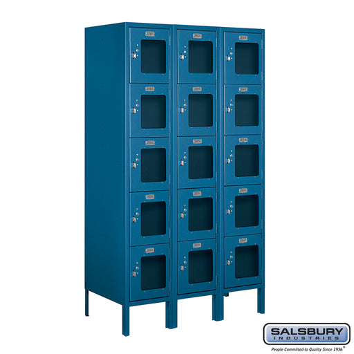 Salsbury 12" Wide Five Tier Box Style See-Through Metal Locker - 3 Wide - 5 Feet High - 18 Inches Deep - Blue - Unassembled - Sweatfully