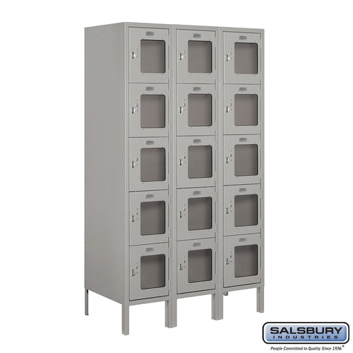 Salsbury 12" Wide Five Tier Box Style See-Through Metal Locker - 3 Wide - 5 Feet High - 18 Inches Deep - Gray - Assembled - Sweatfully