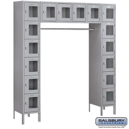 Salsbury 12" Wide Six Tier Box Style Bridge See-Through Metal Locker - 16 Box - 18 Inches Deep - Gray - Assembled - Sweatfully