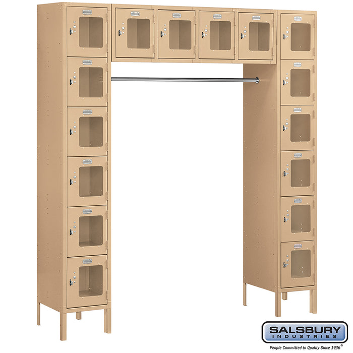 Salsbury 12" Wide Six Tier Box Style Bridge See-Through Metal Locker - 16 Box - 18 Inches Deep - Tan - Unassembled - Sweatfully