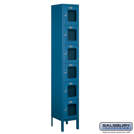 Salsbury 12" Wide Six Tier Box Style See-Through Metal Locker - 1 Wide - 6 Feet High - 12 Inches Deep - Blue - Unassembled - Sweatfully