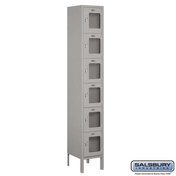 Salsbury 12" Wide Six Tier Box Style See-Through Metal Locker - 1 Wide - 6 Feet High - 12 Inches Deep - Gray - Assembled - Sweatfully