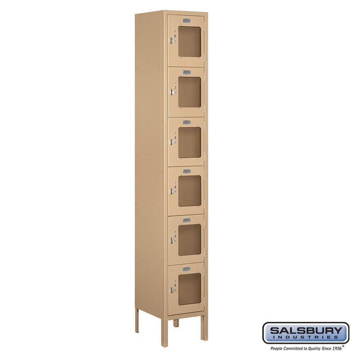 Salsbury 12" Wide Six Tier Box Style See-Through Metal Locker - 1 Wide - 6 Feet High - 12 Inches Deep - Tan - Unassembled - Sweatfully