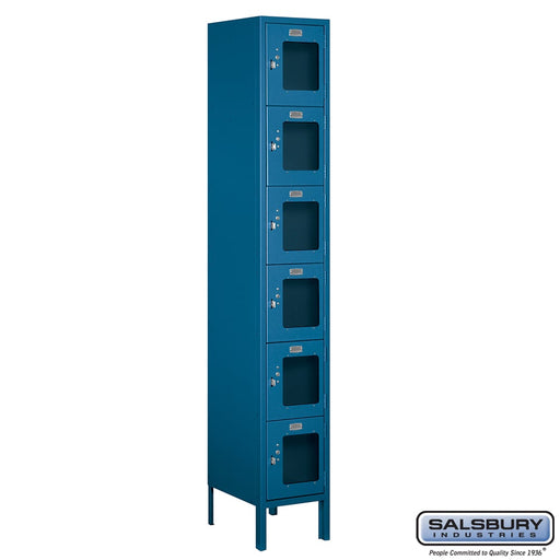 Salsbury 12" Wide Six Tier Box Style See-Through Metal Locker - 1 Wide - 6 Feet High - 15 Inches Deep - Blue - Unassembled - Sweatfully