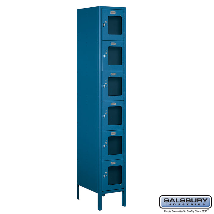 Salsbury 12" Wide Six Tier Box Style See-Through Metal Locker - 1 Wide - 6 Feet High - 18 Inches Deep - Blue - Unassembled - Sweatfully