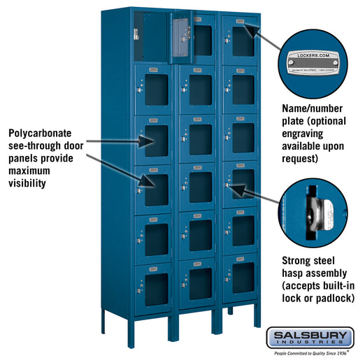 Salsbury 12" Wide Six Tier Box Style See-Through Metal Locker - 3 Wide - 6 Feet High - 12 Inches Deep - Blue - Unassembled - Sweatfully