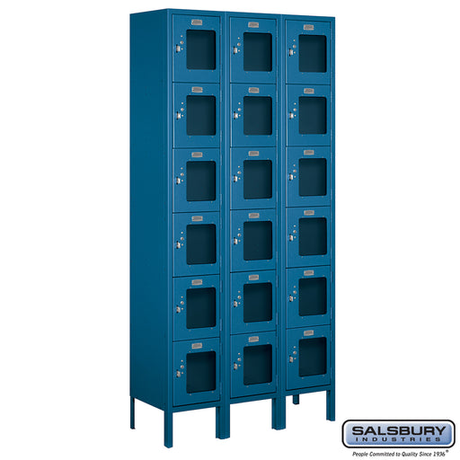Salsbury 12" Wide Six Tier Box Style See-Through Metal Locker - 3 Wide - 6 Feet High - 12 Inches Deep - Blue - Unassembled - Sweatfully