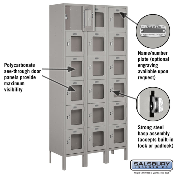 Salsbury 12" Wide Six Tier Box Style See-Through Metal Locker - 3 Wide - 6 Feet High - 12 Inches Deep - Gray - Assembled - Sweatfully