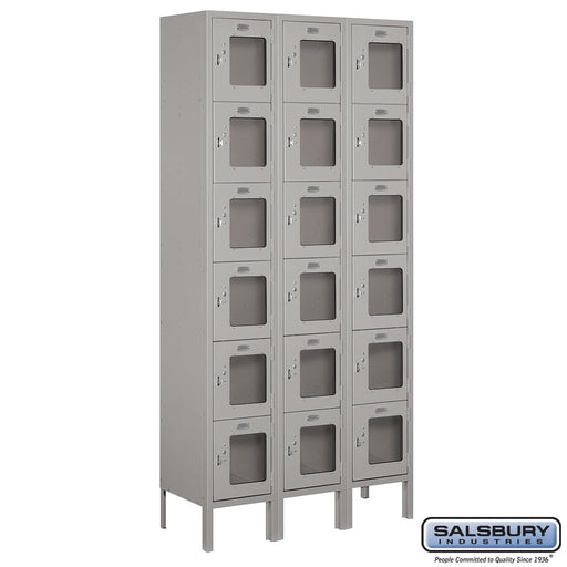 Salsbury 12" Wide Six Tier Box Style See-Through Metal Locker - 3 Wide - 6 Feet High - 12 Inches Deep - Gray - Assembled - Sweatfully