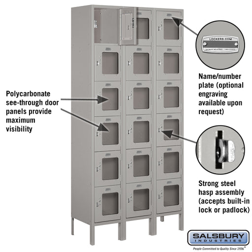 Salsbury 12" Wide Six Tier Box Style See-Through Metal Locker - 3 Wide - 6 Feet High - 12 Inches Deep - Gray - Unassembled - Sweatfully