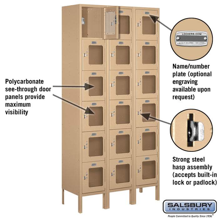 Salsbury 12" Wide Six Tier Box Style See-Through Metal Locker - 3 Wide - 6 Feet High - 12 Inches Deep - Tan - Unassembled - Sweatfully