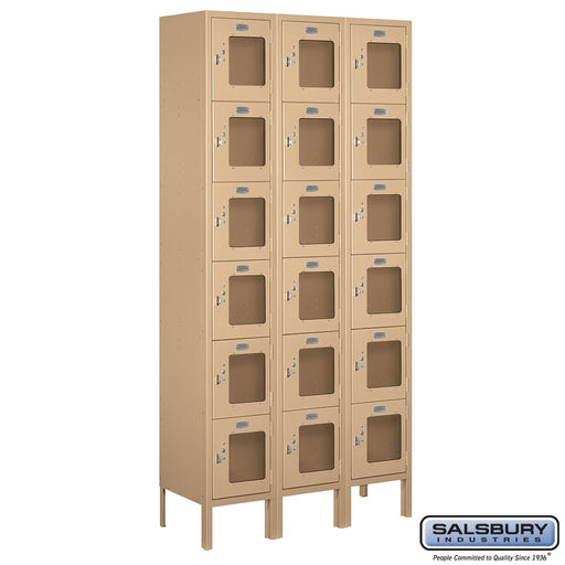 Salsbury 12" Wide Six Tier Box Style See-Through Metal Locker - 3 Wide - 6 Feet High - 12 Inches Deep - Tan - Unassembled - Sweatfully