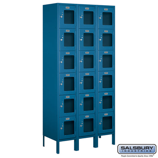 Salsbury 12" Wide Six Tier Box Style See-Through Metal Locker - 3 Wide - 6 Feet High - 15 Inches Deep - Blue - Assembled - Sweatfully