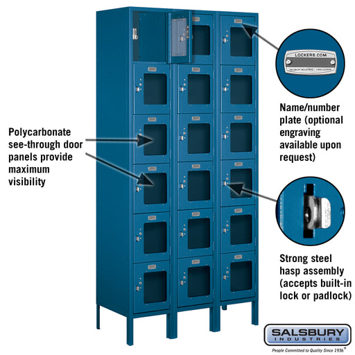 Salsbury 12" Wide Six Tier Box Style See-Through Metal Locker - 3 Wide - 6 Feet High - 15 Inches Deep - Blue - Unassembled - Sweatfully