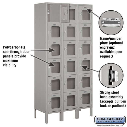 Salsbury 12" Wide Six Tier Box Style See-Through Metal Locker - 3 Wide - 6 Feet High - 15 Inches Deep - Gray - Unassembled - Sweatfully