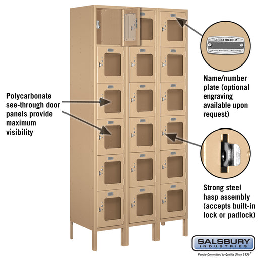 Salsbury 12" Wide Six Tier Box Style See-Through Metal Locker - 3 Wide - 6 Feet High - 15 Inches Deep - Tan - Unassembled - Sweatfully