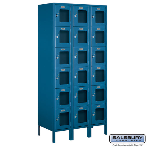 Salsbury 12" Wide Six Tier Box Style See-Through Metal Locker - 3 Wide - 6 Feet High - 18 Inches Deep - Blue - Assembled - Sweatfully