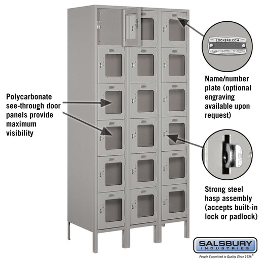 Salsbury 12" Wide Six Tier Box Style See-Through Metal Locker - 3 Wide - 6 Feet High - 18 Inches Deep - Gray - Assembled - Sweatfully