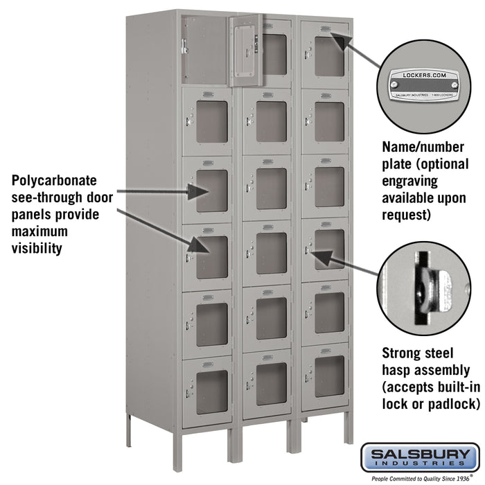 Salsbury 12" Wide Six Tier Box Style See-Through Metal Locker - 3 Wide - 6 Feet High - 18 Inches Deep - Gray - Unassembled - Sweatfully