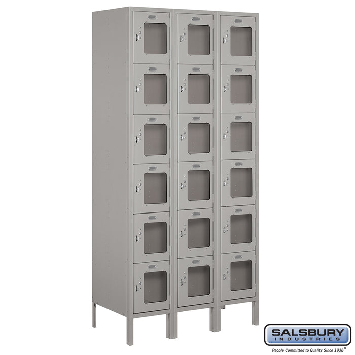 Salsbury 12" Wide Six Tier Box Style See-Through Metal Locker - 3 Wide - 6 Feet High - 18 Inches Deep - Gray - Unassembled - Sweatfully