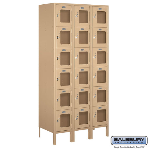 Salsbury 12" Wide Six Tier Box Style See-Through Metal Locker - 3 Wide - 6 Feet High - 18 Inches Deep - Tan - Assembled - Sweatfully