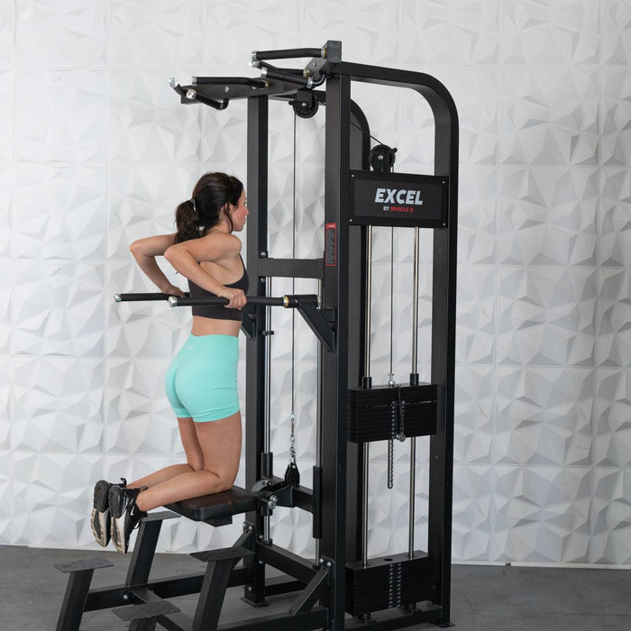 Excel Selectorized Assisted Chin / Dip Combo - Functional Handles - Collapsable Knee Pad - Adjustable Width Dip Bars - Sweatfully