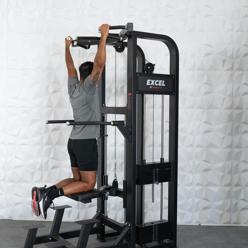 Excel Selectorized Assisted Chin / Dip Combo - Functional Handles - Collapsable Knee Pad - Adjustable Width Dip Bars - Sweatfully