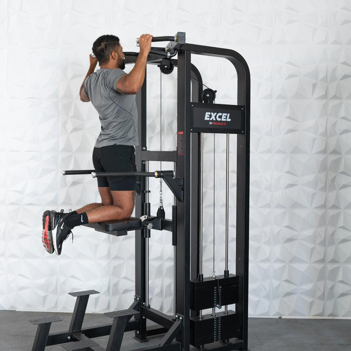 Excel Selectorized Assisted Chin / Dip Combo - Functional Handles - Collapsable Knee Pad - Adjustable Width Dip Bars - Sweatfully