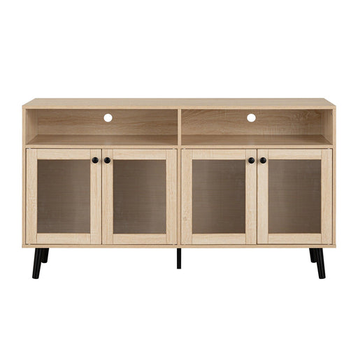 Evans 56 Inch Mid-Century Modern TV Stand with Open Shelves and Cabinets for Living Room, Bedroom - Sweatfully