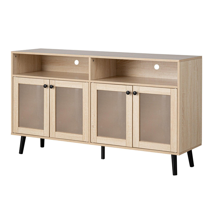 Evans 56 Inch Mid-Century Modern TV Stand with Open Shelves and Cabinets for Living Room, Bedroom - Sweatfully