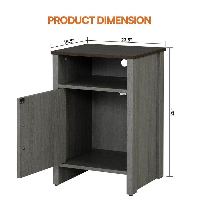 Furniture of America Farmhouse Grey 16-inch Side Table with Barn Door and Open Shelf - Sweatfully