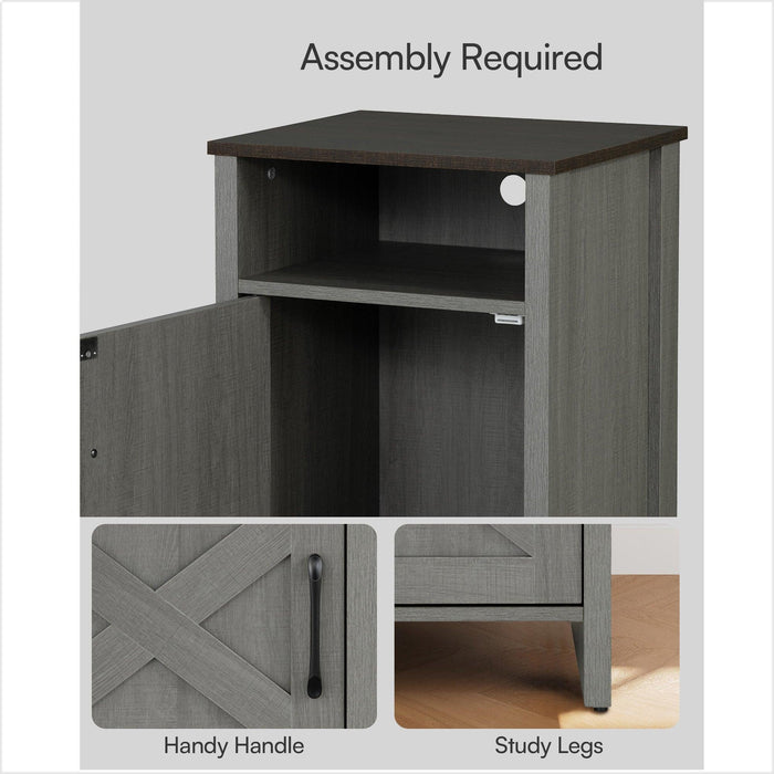 Furniture of America Farmhouse Grey 16-inch Side Table with Barn Door and Open Shelf - Sweatfully