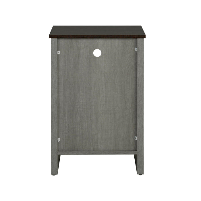 Furniture of America Farmhouse Grey 16-inch Side Table with Barn Door and Open Shelf - Sweatfully