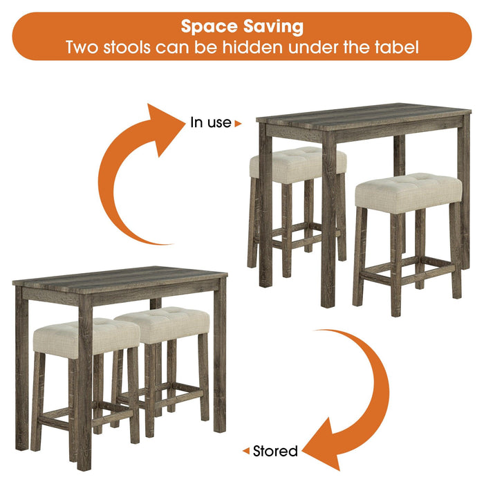 1 Traditional Breakfast Dining Table Set with 2 Stools for Apartment - Sweatfully
