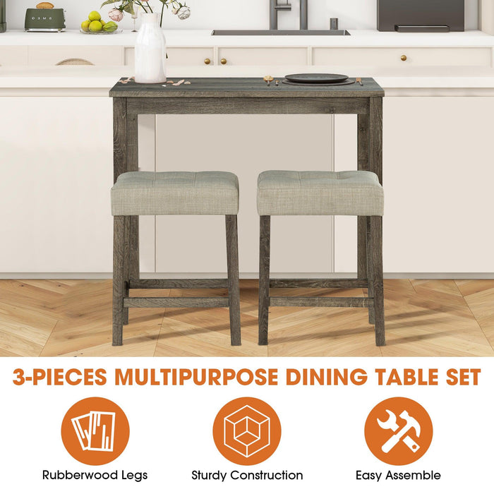 1 Traditional Breakfast Dining Table Set with 2 Stools for Apartment - Sweatfully